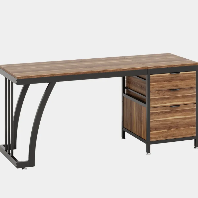 Sale Tribesigns Industrial Computer Desk, 59" Study Desk with Reversible Drawer Cabinet
