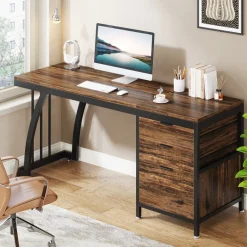 Sale Tribesigns Industrial Computer Desk, 59" Study Desk with Reversible Drawer Cabinet