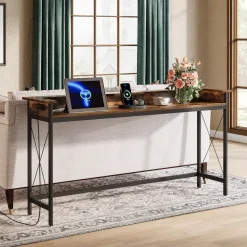 Cheap Tribesigns Industrial Console Table, 70.9" Sofa Table with Outlets and USB Ports
