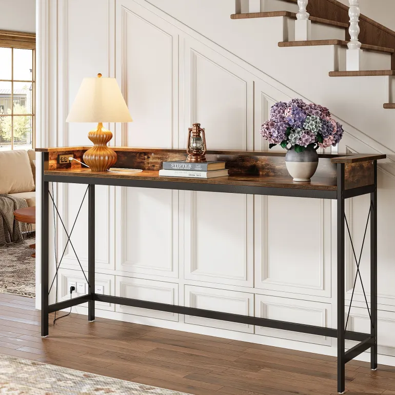 Cheap Tribesigns Industrial Console Table, 70.9" Sofa Table with Outlets and USB Ports
