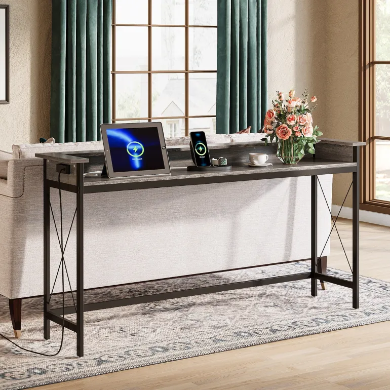 Cheap Tribesigns Industrial Console Table, 70.9" Sofa Table with Outlets and USB Ports