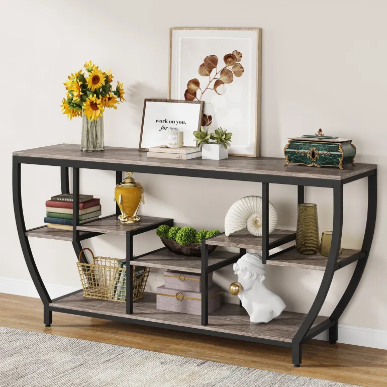 Best Tribesigns Industrial Console Table, 70.9" Entryway Sofa Table with Shelves
