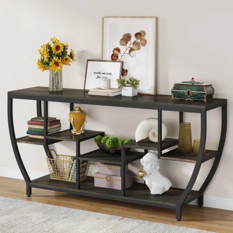 Best Tribesigns Industrial Console Table, 70.9" Entryway Sofa Table with Shelves