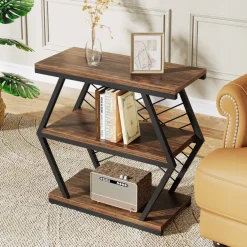 Discount Tribesigns Industrial End Table Side Table with 3 Storage Shelves & Metal Frame