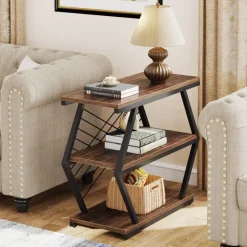 Discount Tribesigns Industrial End Table Side Table with 3 Storage Shelves & Metal Frame
