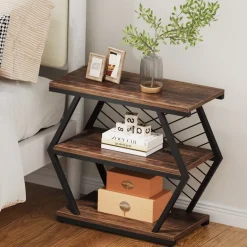 Discount Tribesigns Industrial End Table Side Table with 3 Storage Shelves & Metal Frame