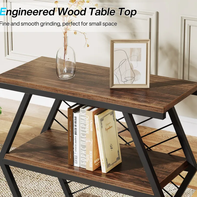 Discount Tribesigns Industrial End Table Side Table with 3 Storage Shelves & Metal Frame