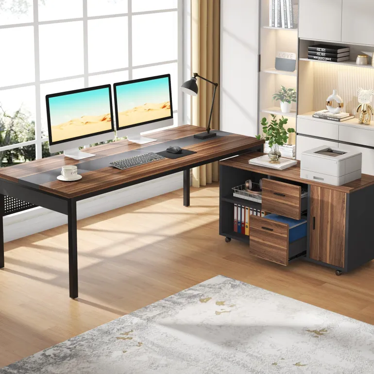 Best Sale Tribesigns Industrial L - Shaped Desk, 71" Executive Desk with 47" Mobile File Cabinet
