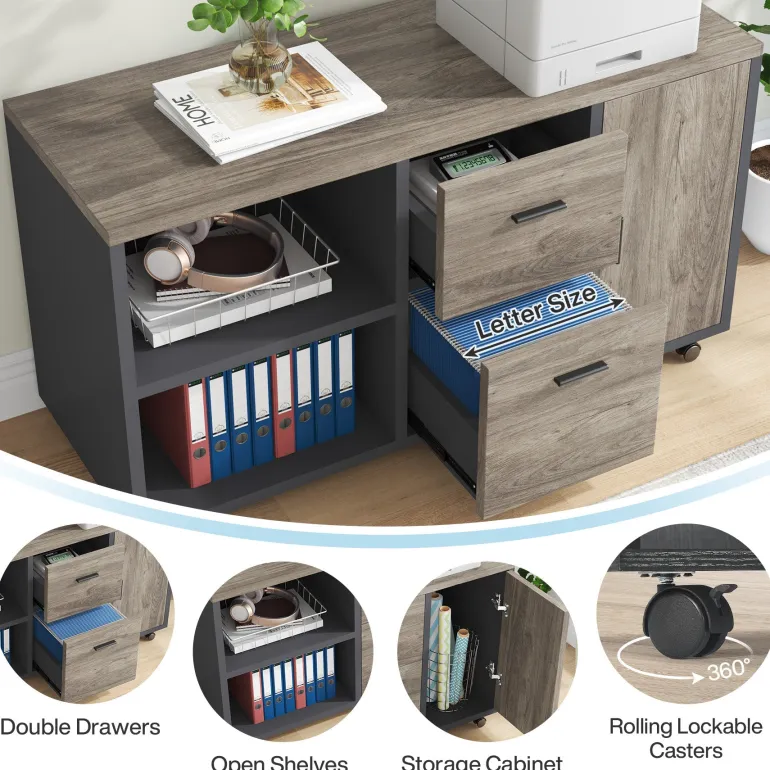 Best Sale Tribesigns Industrial L - Shaped Desk, 71" Executive Desk with 47" Mobile File Cabinet