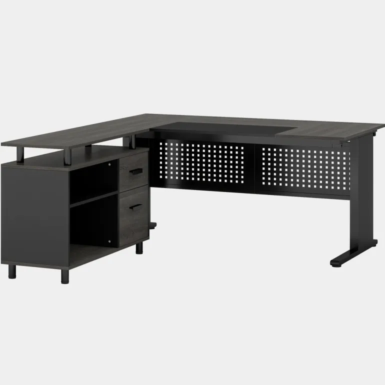 New Tribesigns Industrial L - Shaped Desk, 63" Computer Executive Desk with File Cabinet