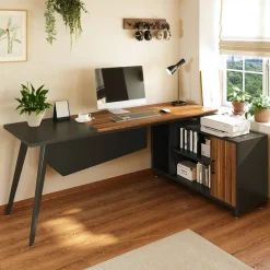 Fashion Tribesigns Industrial L-Shaped Desk, 78.74 Inch Executive Office Desk with File Cabinet