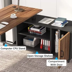 Fashion Tribesigns Industrial L-Shaped Desk, 78.74 Inch Executive Office Desk with File Cabinet
