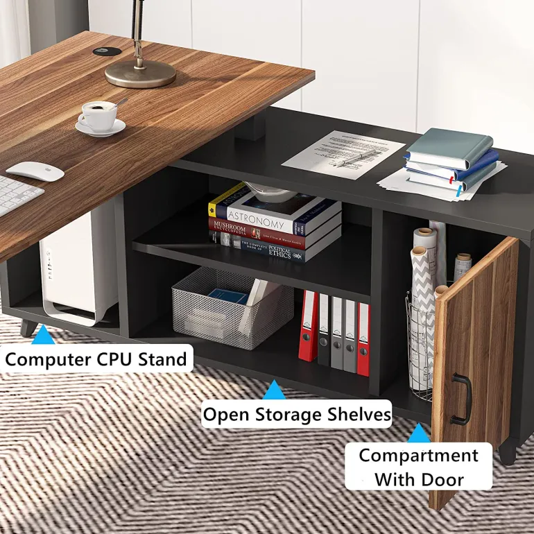 Fashion Tribesigns Industrial L-Shaped Desk, 78.74 Inch Executive Office Desk with File Cabinet