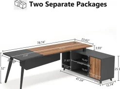 Fashion Tribesigns Industrial L-Shaped Desk, 78.74 Inch Executive Office Desk with File Cabinet