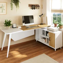 Fashion Tribesigns Industrial L-Shaped Desk, 78.74 Inch Executive Office Desk with File Cabinet