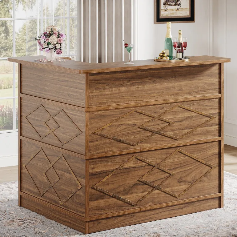 Hot Tribesigns L - shaped Bar Table, 4 - tier Bar Cabinet Liquor Bar Units