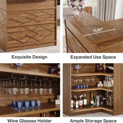 Hot Tribesigns L - shaped Bar Table, 4 - tier Bar Cabinet Liquor Bar Units