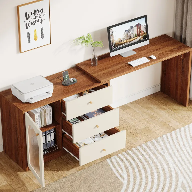 Shop Tribesigns L - Shaped Computer Desk, Corner Office Desk with Reversible Storage Cabinet