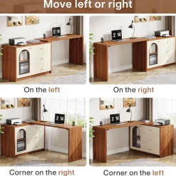 Shop Tribesigns L - Shaped Computer Desk, Corner Office Desk with Reversible Storage Cabinet