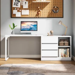 Fashion Tribesigns L - Shaped Computer Desk, Reversible Corner Desk With Drawer Cabinet
