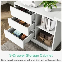 Fashion Tribesigns L - Shaped Computer Desk, Reversible Corner Desk With Drawer Cabinet