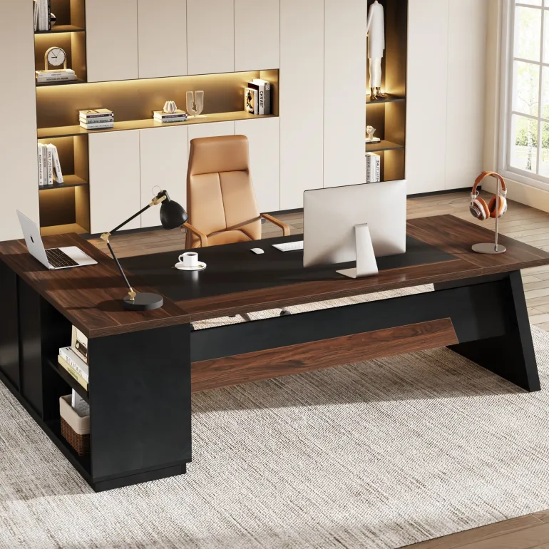 Shop Tribesigns L - Shaped Executive Desk, 78" Office Desk with Drawers and Lateral File Cabinet