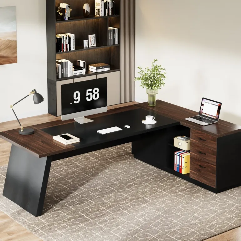 Shop Tribesigns L - Shaped Executive Desk, 78" Office Desk with Drawers and Lateral File Cabinet