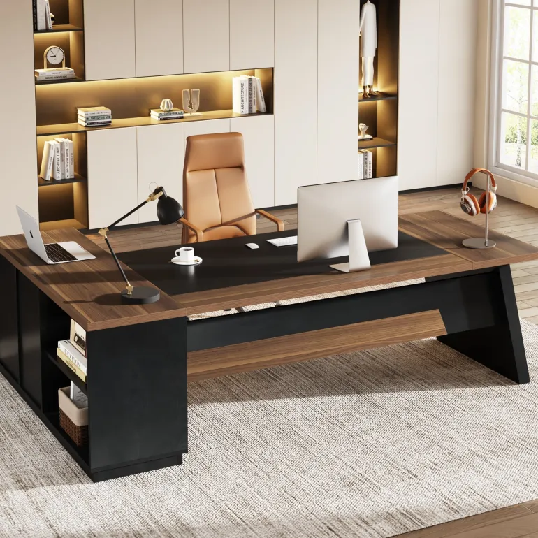 Shop Tribesigns L - Shaped Executive Desk, 78" Office Desk with Drawers and Lateral File Cabinet