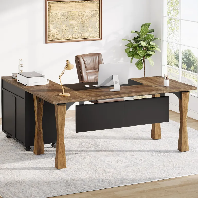 Cheap Tribesigns L - Shaped Executive Desk, 63" Computer Desk With File Cabinet