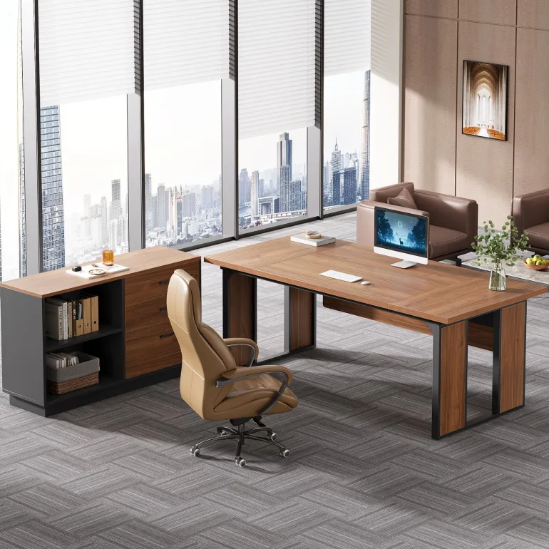 Cheap Tribesigns L - Shaped Executive Desk, 63" Computer Desk Workstation with File Cabinet