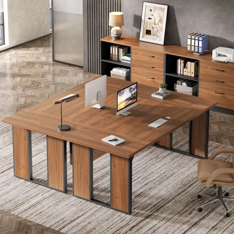 Cheap Tribesigns L - Shaped Executive Desk, 63" Computer Desk Workstation with File Cabinet