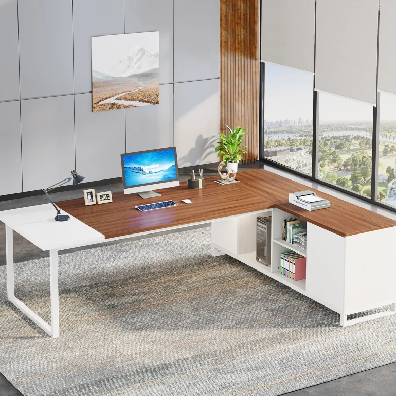 Cheap Tribesigns Large L - Shaped Desk, 70.87" Executive Desk with 55" File Cabinet