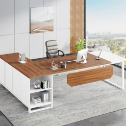 Cheap Tribesigns Large L - Shaped Desk, 70.87" Executive Desk with 55" File Cabinet