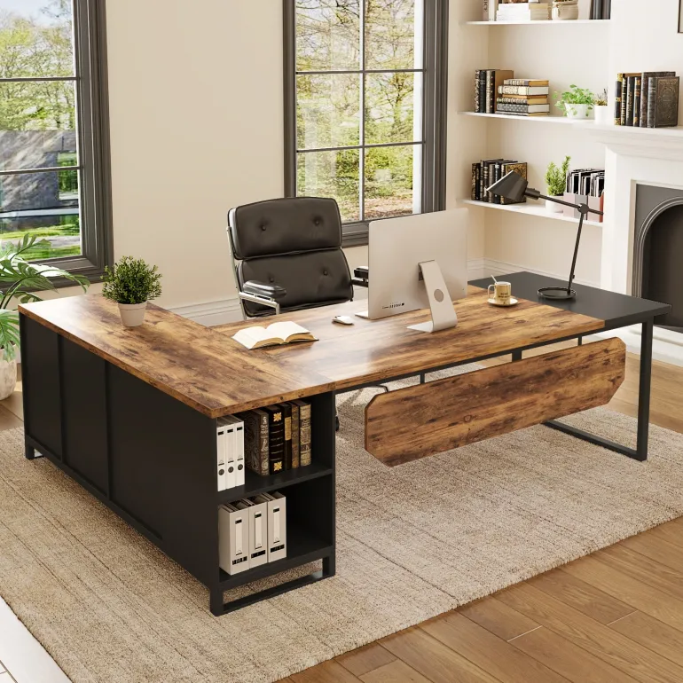 Cheap Tribesigns Large L - Shaped Desk, 70.87" Executive Desk with 55" File Cabinet