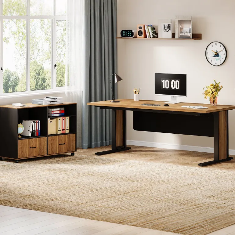 Store Tribesigns Large L - Shaped Desk, 63" Executive Computer Desk with Mobile File Cabinet