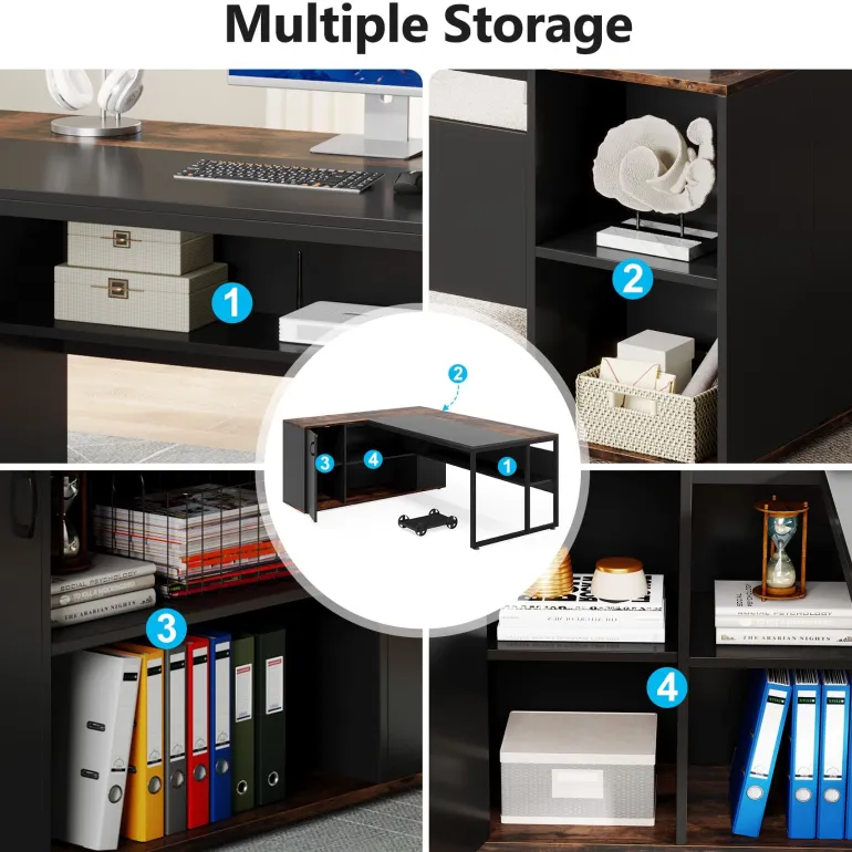 Store Tribesigns Large L - Shaped Desk, 71 inch Executive Desk with Shelves & Cabinet