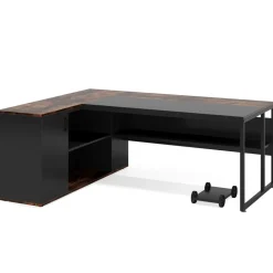 Store Tribesigns Large L - Shaped Desk, 71 inch Executive Desk with Shelves & Cabinet