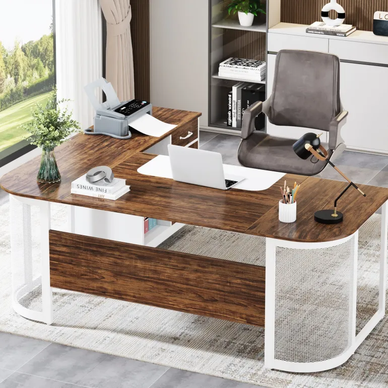 Cheap Tribesigns Large L-Shaped Desk, 63" Executive Desk with 31" Drawer Cabinet