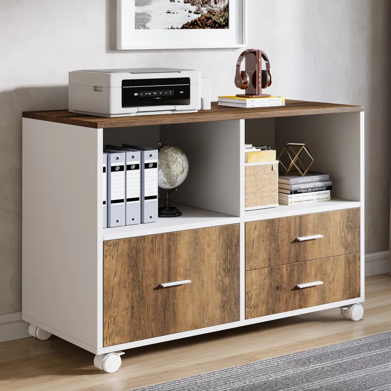 Outlet Tribesigns Lockable File Cabinet Printer Stand with Drawers & Caster