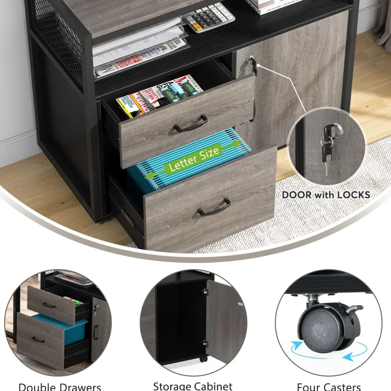Outlet Tribesigns Lockable File Cabinet Printer Stand with Drawers & Caster