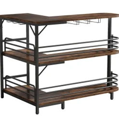 Clearance Tribesigns L-Shaped Bar Unit, 3 Tier Liquor Bar Table with Wine Glasses Holder