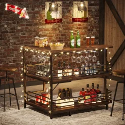 Clearance Tribesigns L-Shaped Bar Unit, 3 Tier Liquor Bar Table with Wine Glasses Holder