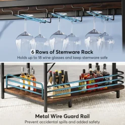 Clearance Tribesigns L-Shaped Bar Unit, 3 Tier Liquor Bar Table with Wine Glasses Holder