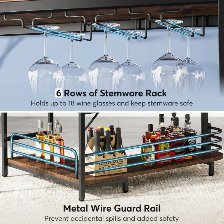 Clearance Tribesigns L-Shaped Bar Unit, 3 Tier Liquor Bar Table with Wine Glasses Holder
