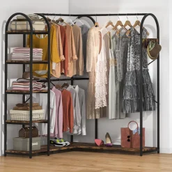 Discount Tribesigns L-Shaped Clothes Rack, Corner Garment Rack with Storage Shelves