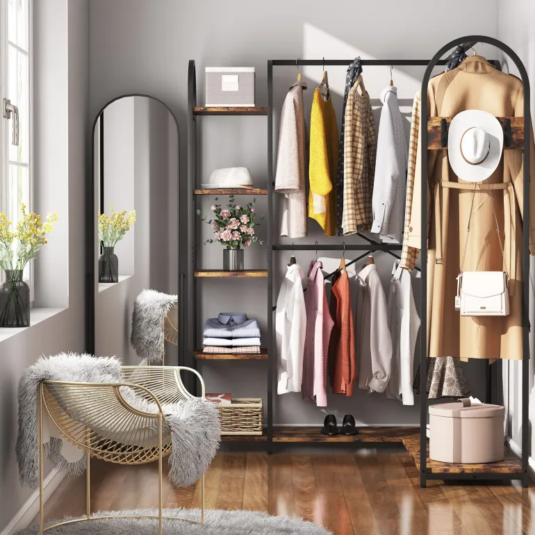 Discount Tribesigns L-Shaped Clothes Rack, Corner Garment Rack with Storage Shelves