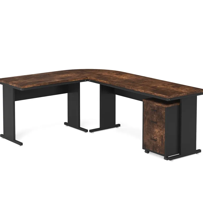 Fashion Tribesigns L-Shaped Desk, 83" Corner Executive Desk with Mobile File Cabinet