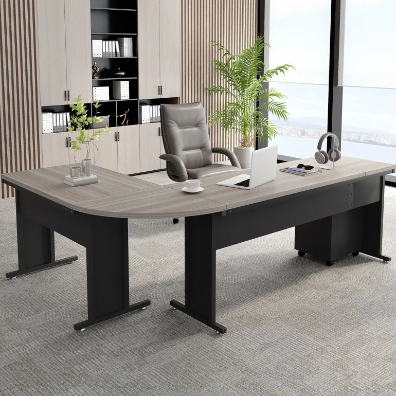 Fashion Tribesigns L-Shaped Desk, 83" Corner Executive Desk with Mobile File Cabinet