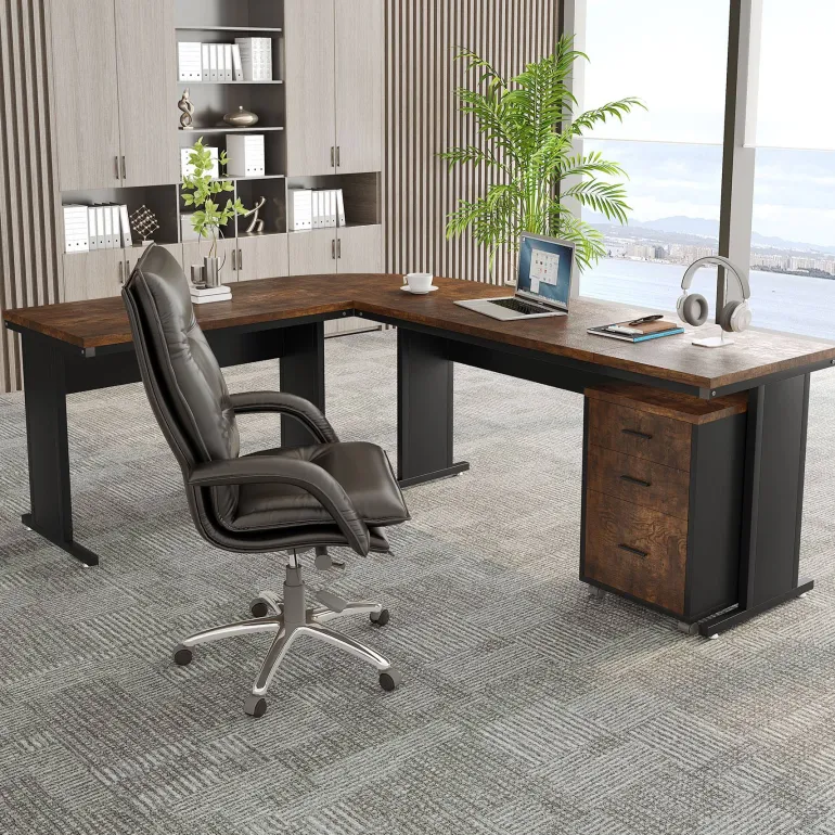Fashion Tribesigns L-Shaped Desk, 83" Corner Executive Desk with Mobile File Cabinet