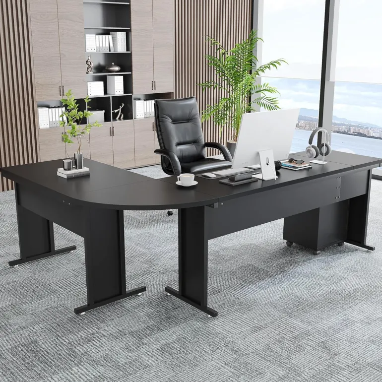 Fashion Tribesigns L-Shaped Desk, 83" Corner Executive Desk with Mobile File Cabinet